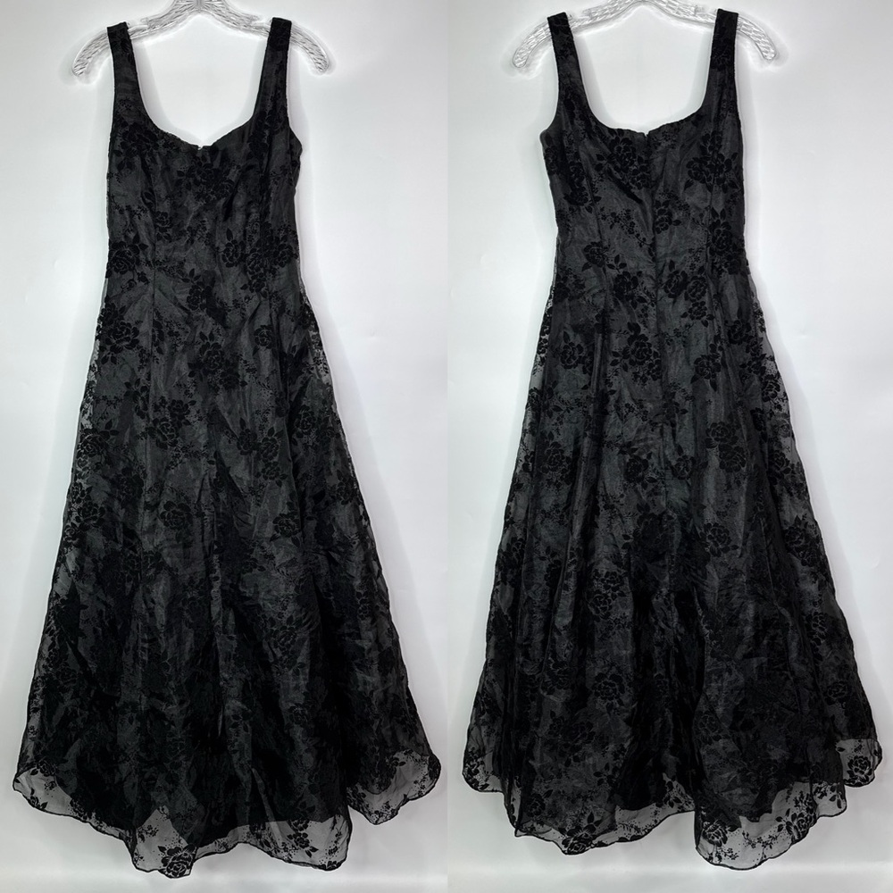 Vintage Gunne Sax Jessica McClintock Black Floral Velvet Size 7/8